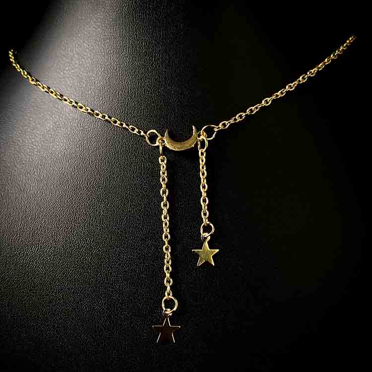 Moon with double star drop neck chain