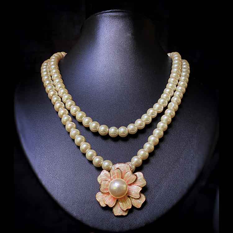 Pearl flower double pendant chain