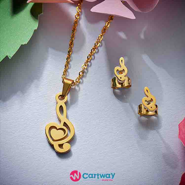 music note pendant chain and  earing