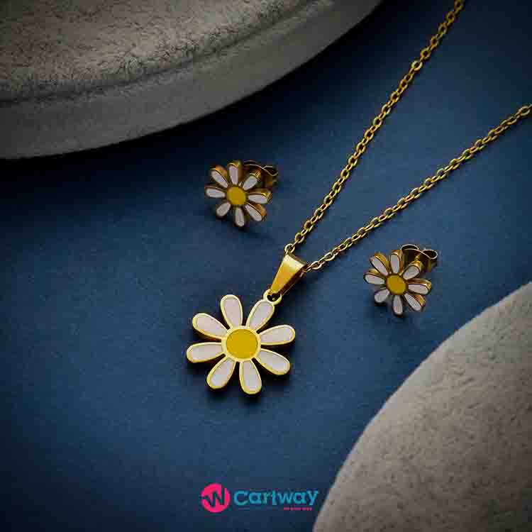 cute white flower pendant chain  and earing